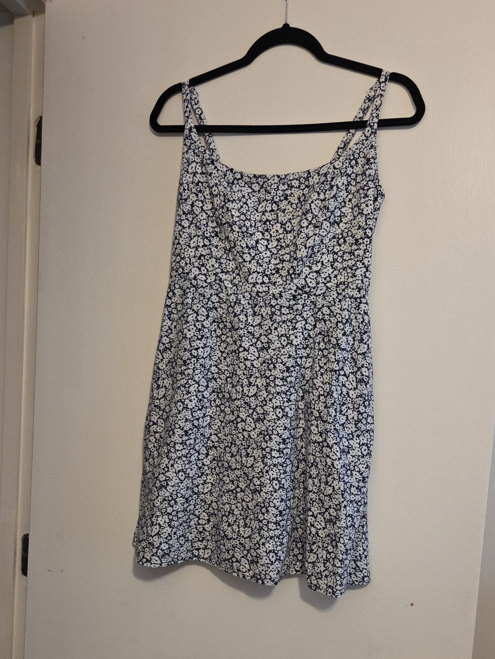 Old Navy Navy and White Floral Square Neck Mini Dress Linen blend